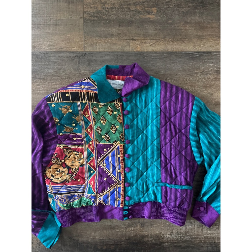 Howard Wolf Dallas Vintage 80s Patchwork Quilted Bomber Jacket Studded Size 8